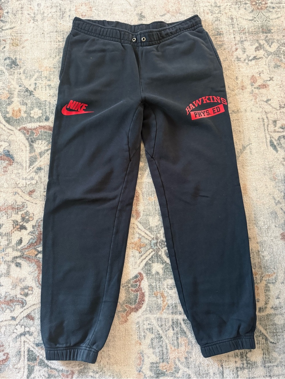 Nike stranger things Black Sweatpants with Red Hawkins Phys. Ed. & Nike Swoosh